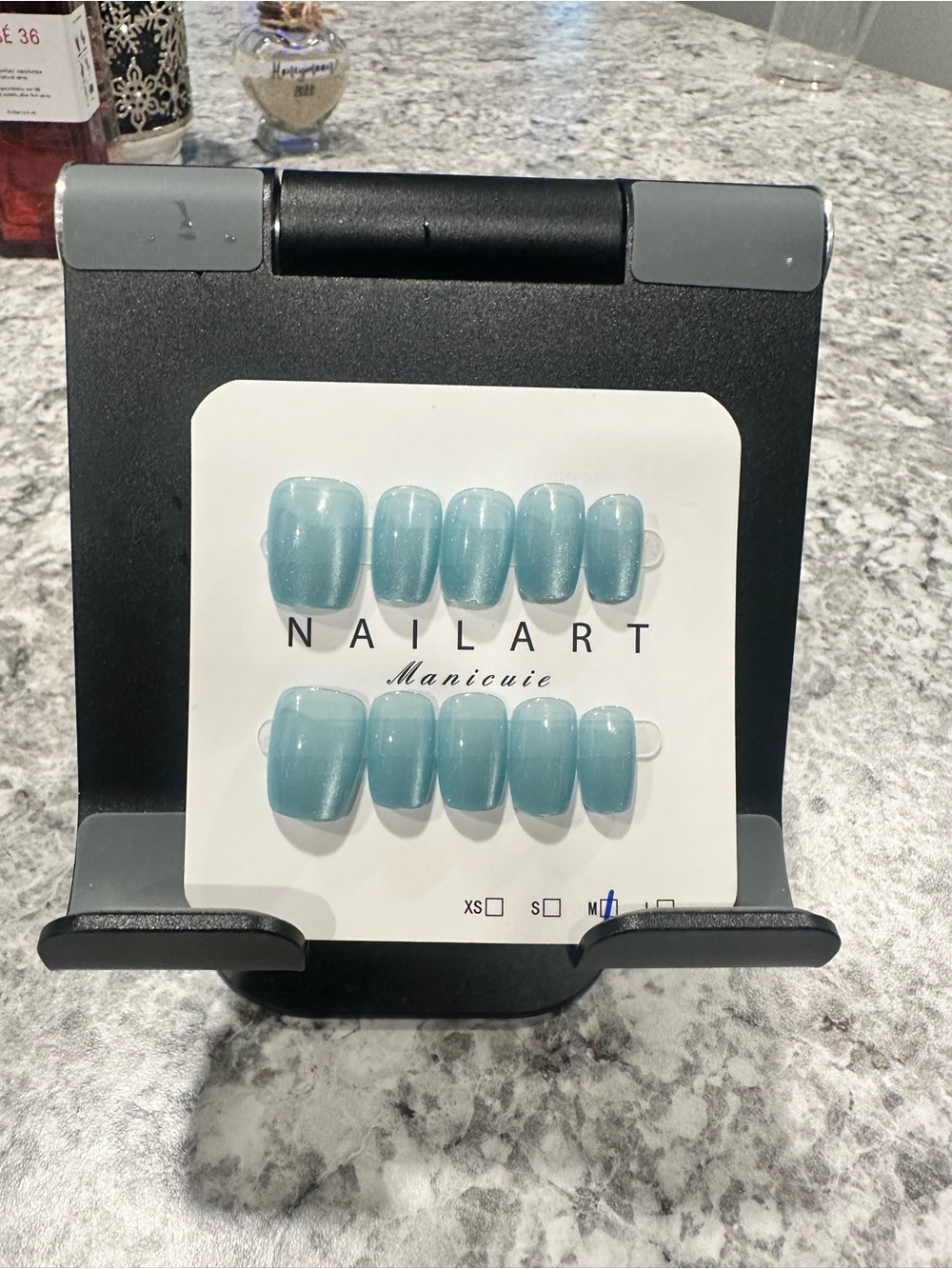 Blue Press-On Nail Set - Glossy Teal